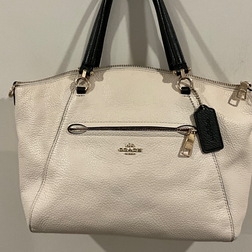 Coach Cream Tote with Black Handles - Picture 2 of 16